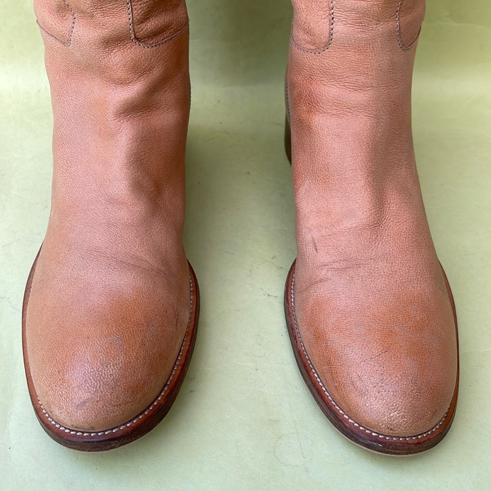Orange/cream Prada pebbled all leather pull up riding boots - Picture 7 of 16